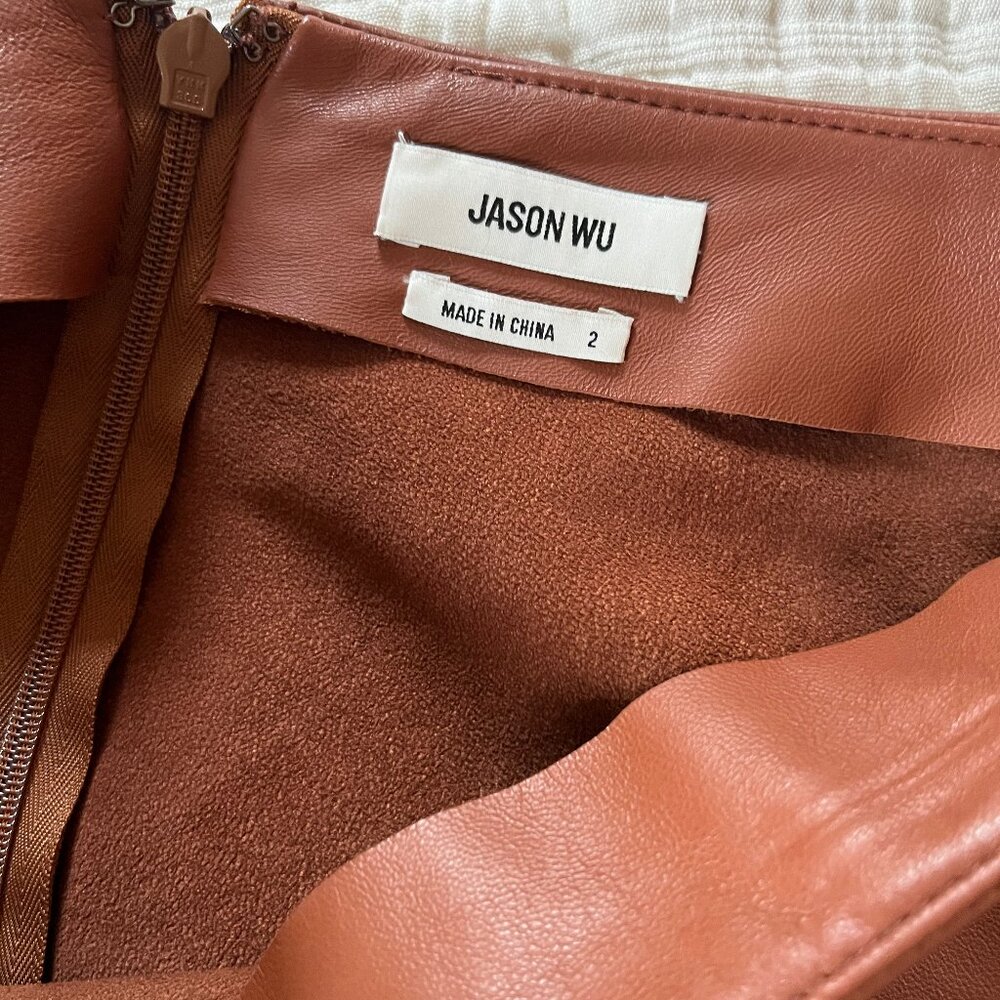 Jason Wu 100% Leather Tie Front Wrap Skirt - 2 - Picture 2 of 13